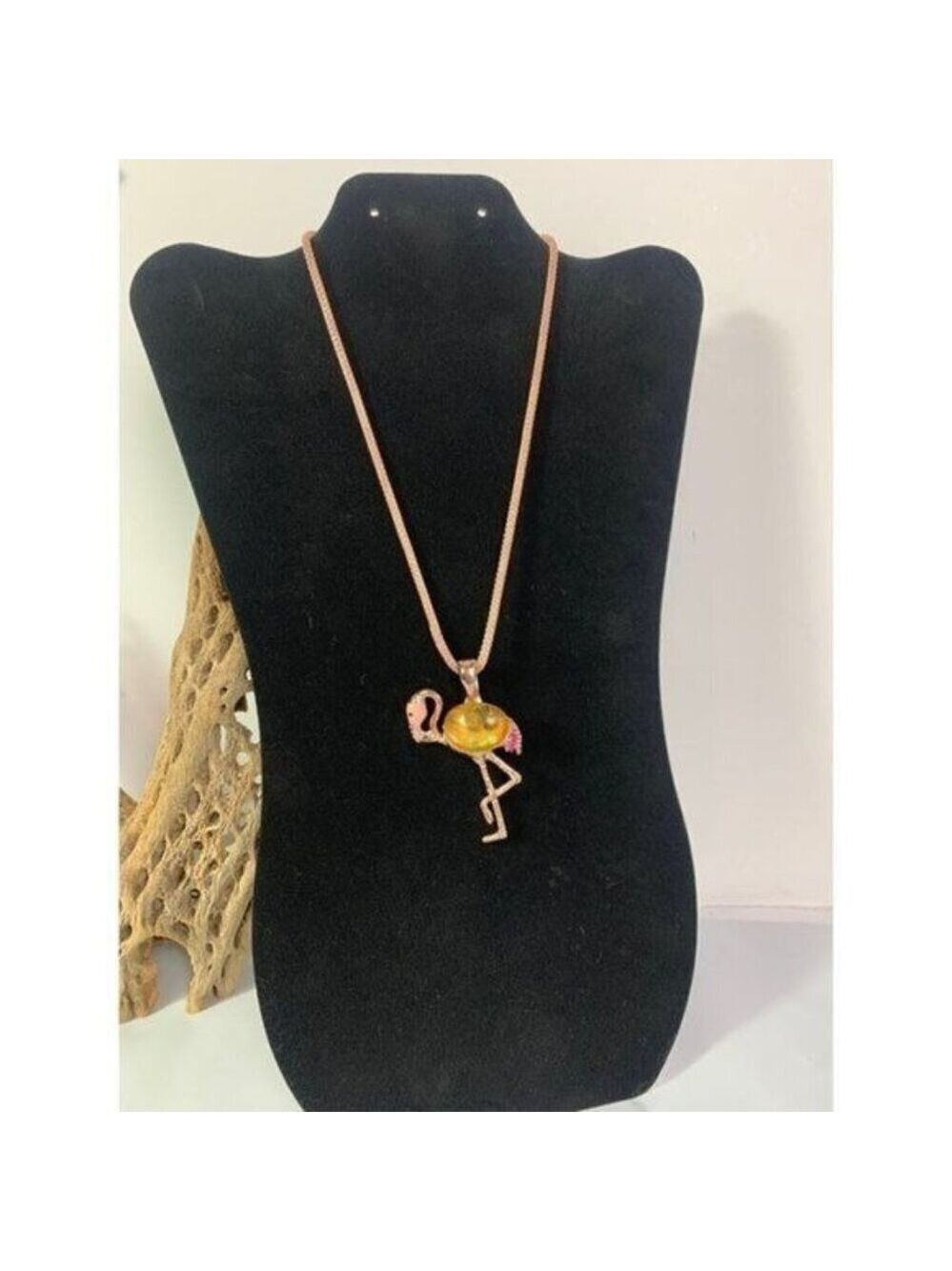 RMN Rose Gold Tone Flamingo Pendant Mesh Choker Necklace